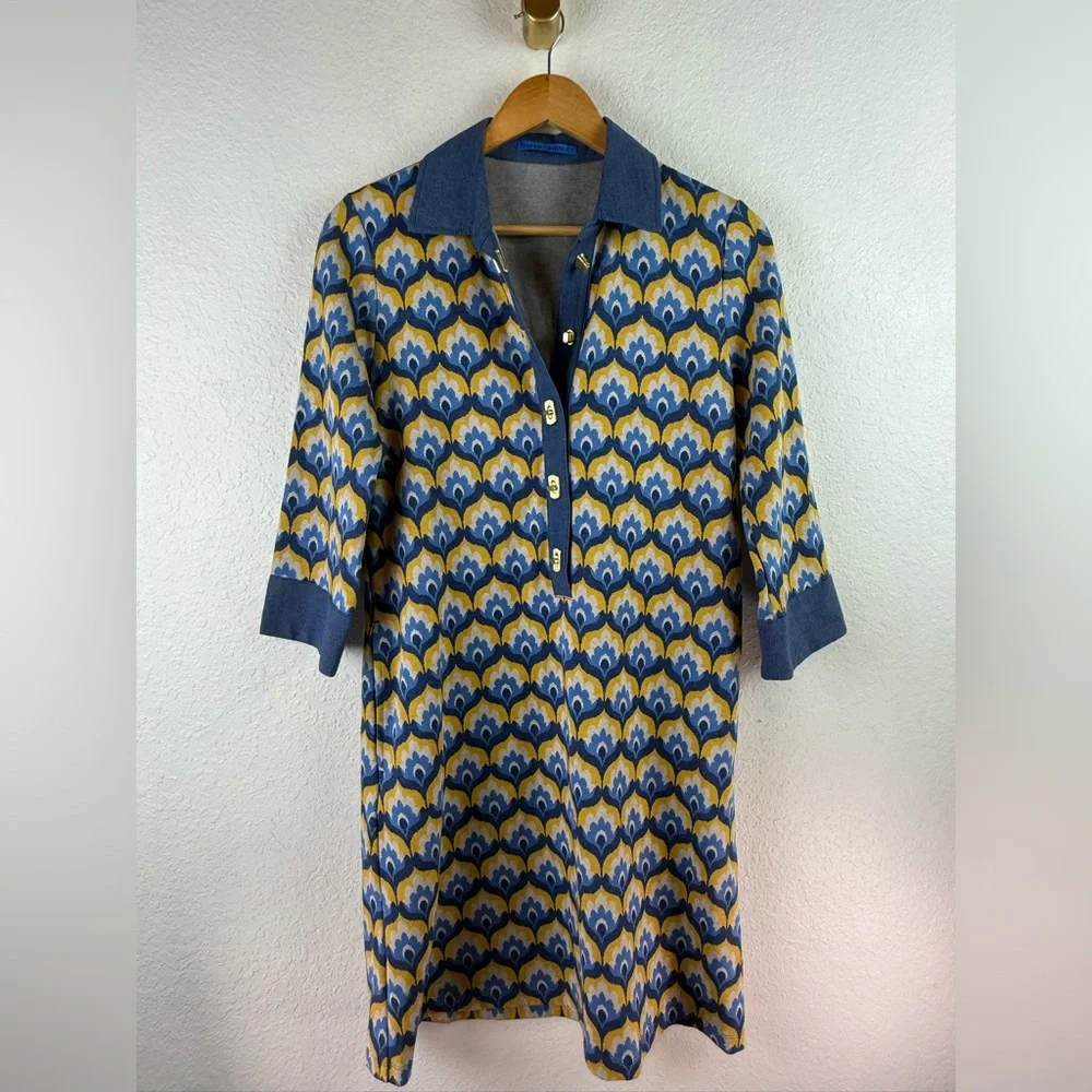 Perfect like new J.McLaughlin Bryony Dress In Mod Squad 3/4 Sleeve Blue - Picture 5 of 12